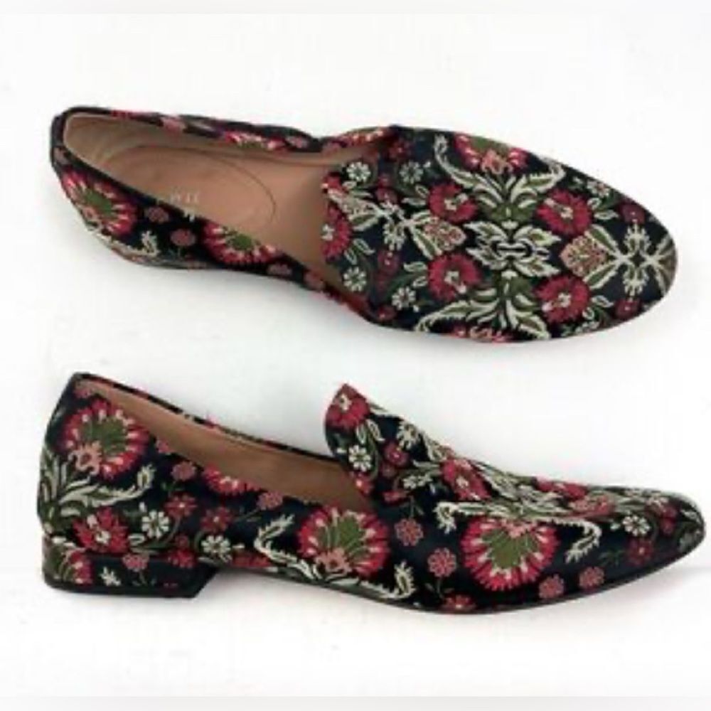 Lewit satin floral jacquard tapestry Gabriella loafers flats smoking shoe 38.5/8